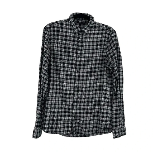 AllSaints Petro Shirt Button Down‎ Long Sleeve Flannel Check Black Size Medium - Picture 2 of 11